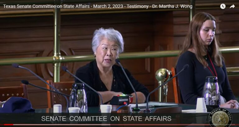 Critical issue regarding Senate Bill 134, presented by Texas House of Representative Martha J. Wong